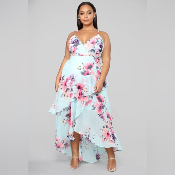 Fashion Nova 2X Maxi blue dress Dazed In Floral Spaghetti Strap cross back - Picture 1 of 9